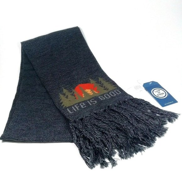 Life Is Good Other - New Life is Good UNISEX Reversible Forest Scenic Heather Black Knit Fringe Scarf